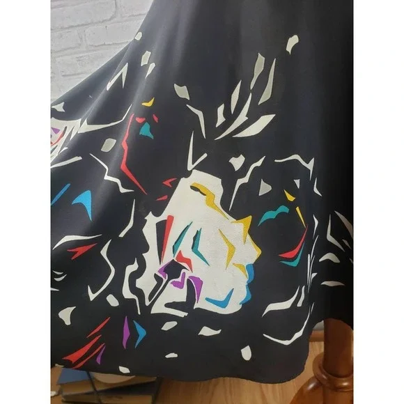 1980s Vintage Memphis Style Midi Trumpet Skirt Abstract Floral Size 8 - Picture 3 of 7